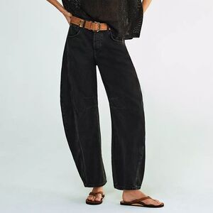 Free People We The Free Good Luck Mid Rise Barrel Jean Soundwave Black Size 27